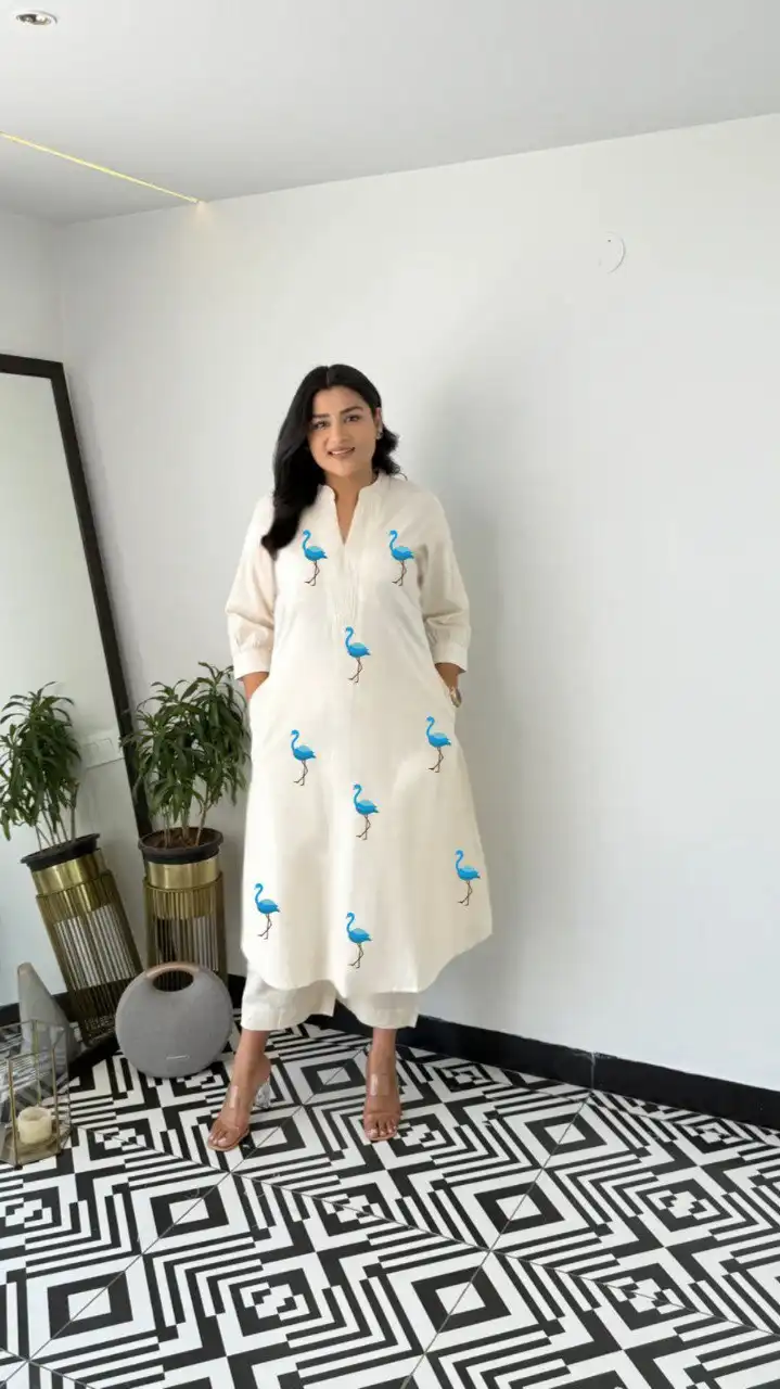 SCT 1055 Khadi Cotton Co Ord Set With Duck Design