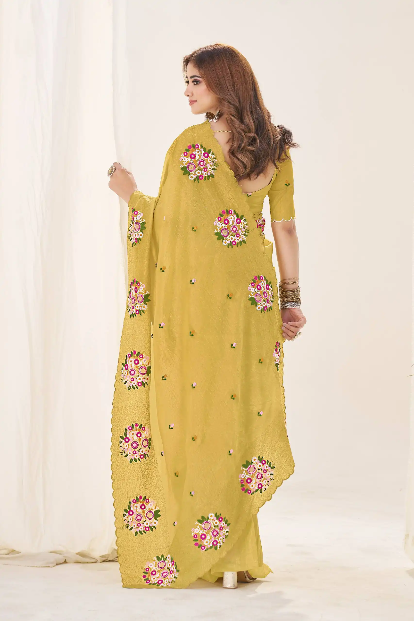 RBC 6025 Gold Crush Saree With Thread Work