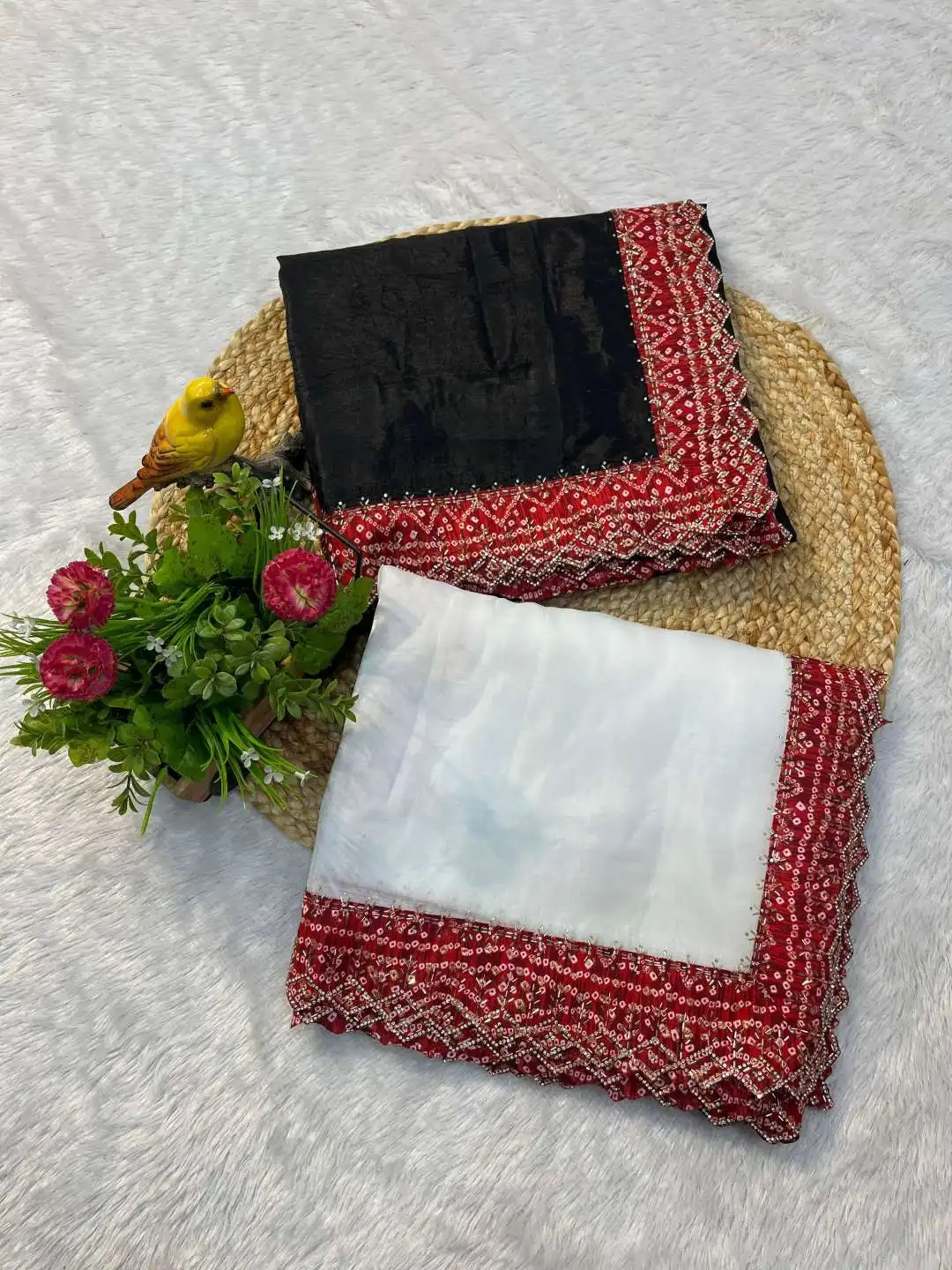 RBC 6027 Tissue Gold Crush Saree With Bandhani Border