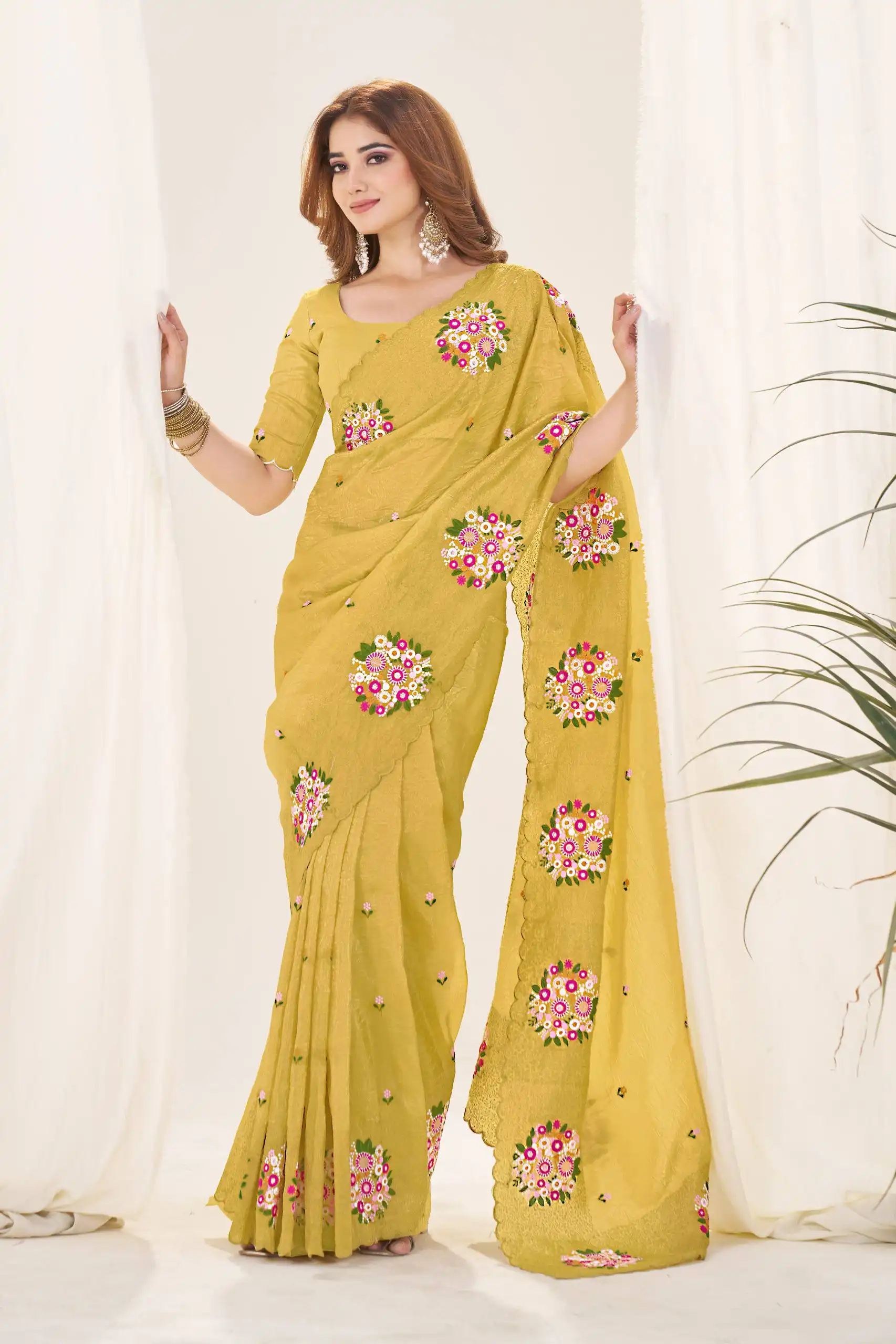 RBC 6025 Gold Crush Saree With Thread Work