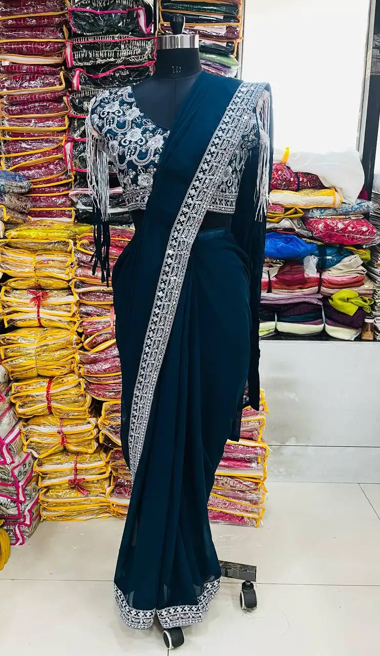 RBC Blue Berry Faux Georgette Ready To Wear Saree Collection