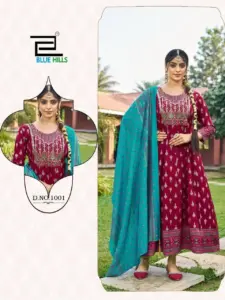 Blue Hills Masakali Rayon Printed Anarkali Gown Dupatta