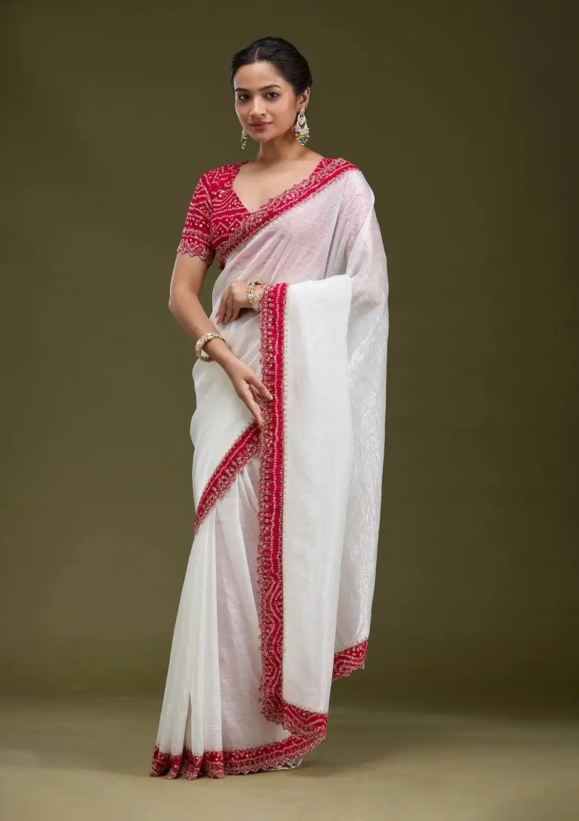 RBC 6027 Tissue Gold Crush Saree With Bandhani Border