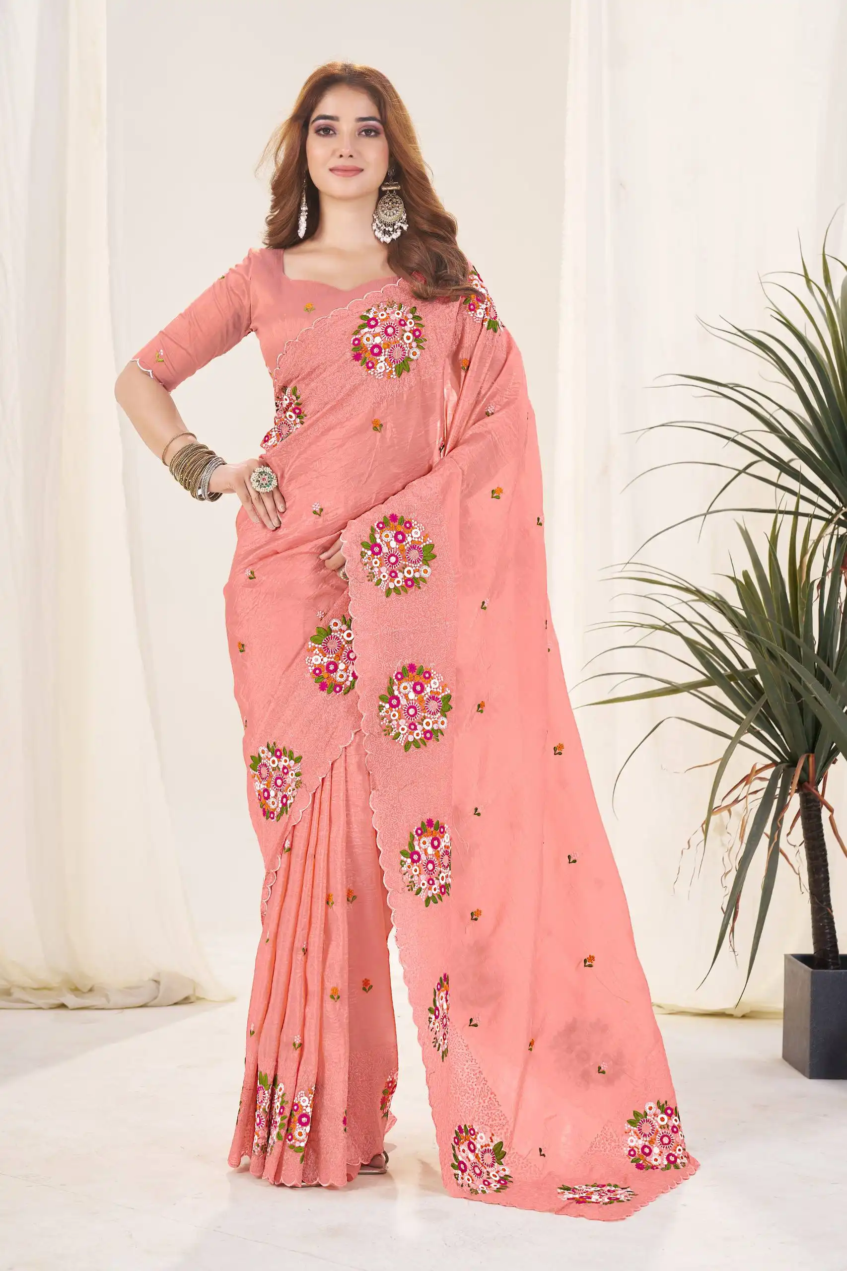 RBC 6025 Gold Crush Saree With Thread Work