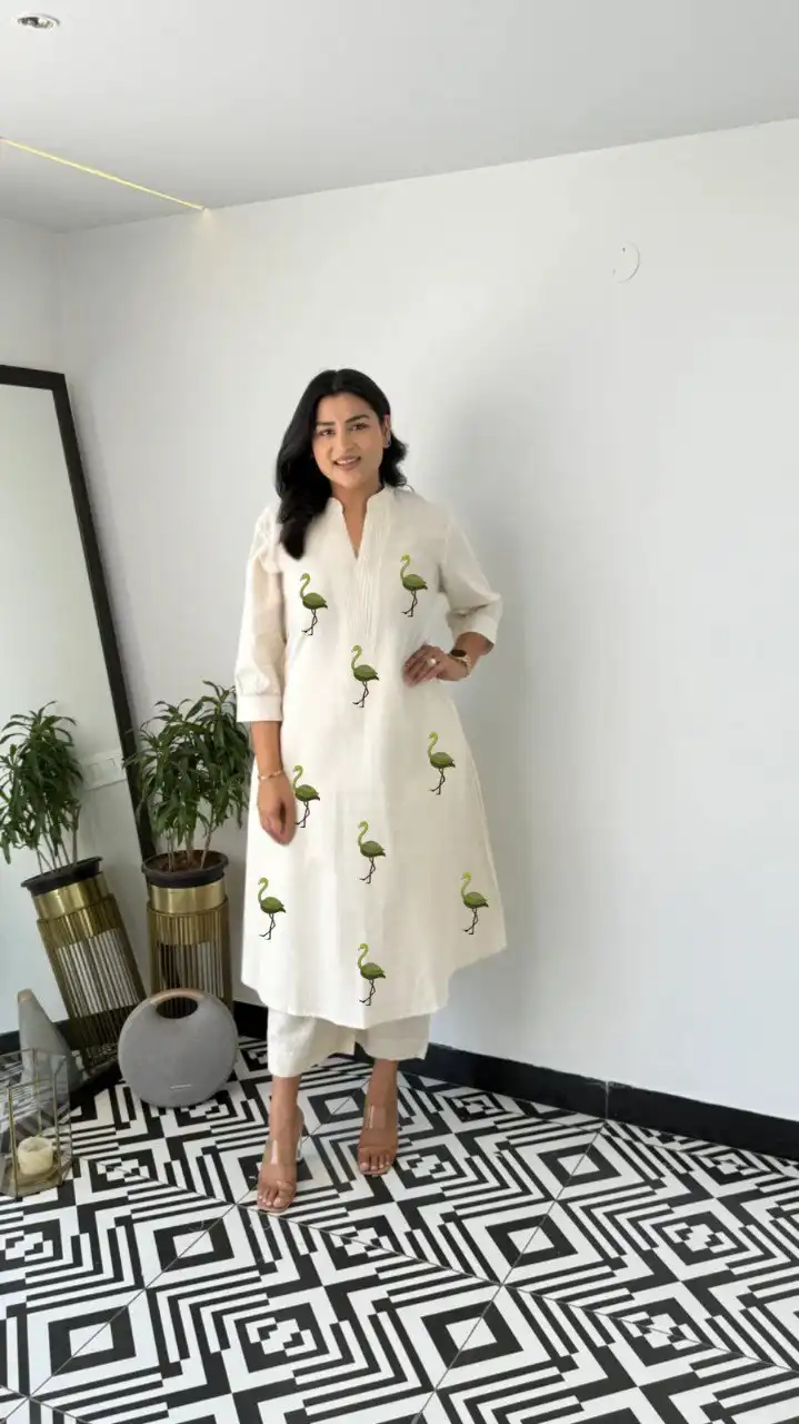 SCT 1055 Khadi Cotton Co Ord Set With Duck Design