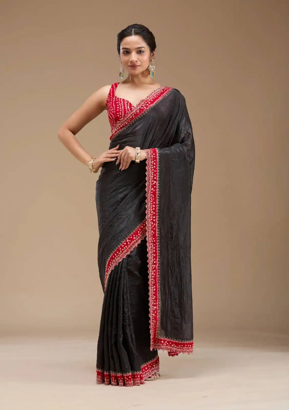 RBC 6027 Tissue Gold Crush Saree With Bandhani Border