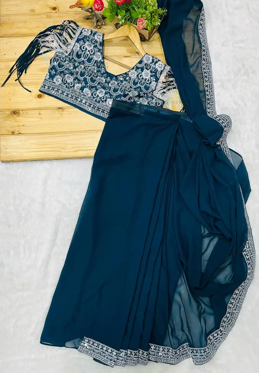 RBC Blue Berry Faux Georgette Ready To Wear Saree Collection