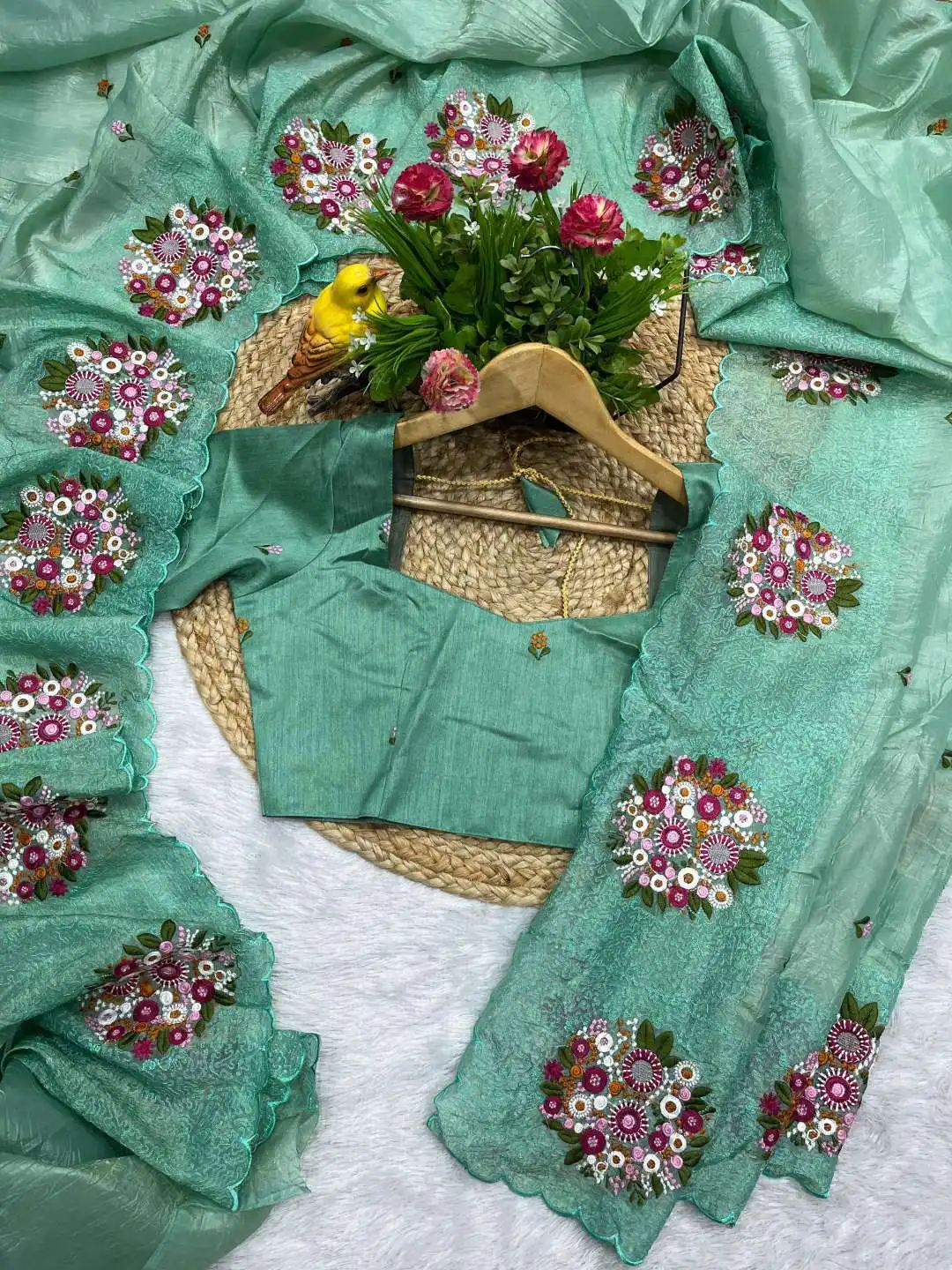 RBC 6025 Gold Crush Saree With Thread Work