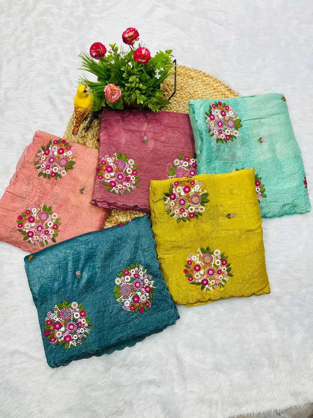 RBC 6025 Gold Crush Saree With Thread Work