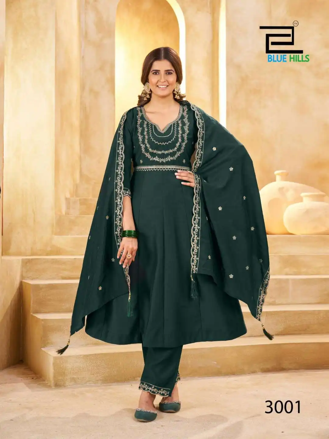 Blue Hills Kritika Vol 3 Roman Silk Readymade Dress 06 Pcs Set