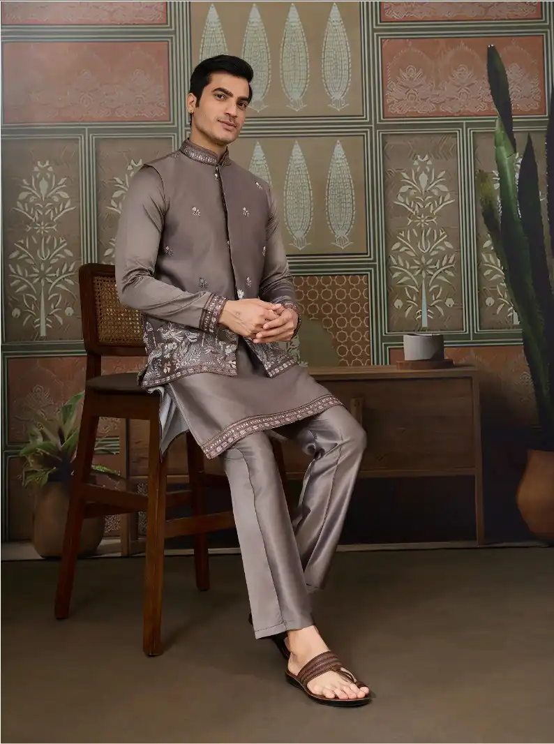 Shubhvastra Royals Silk Kurta Pajama Koti 06 Pcs Set