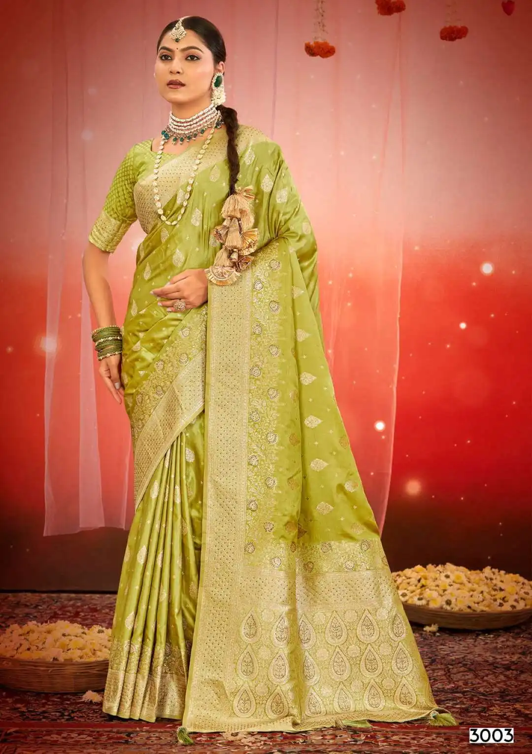 Saroj Pearl Saroski Vol 3 Satin Silk Saree 04 Pcs Set