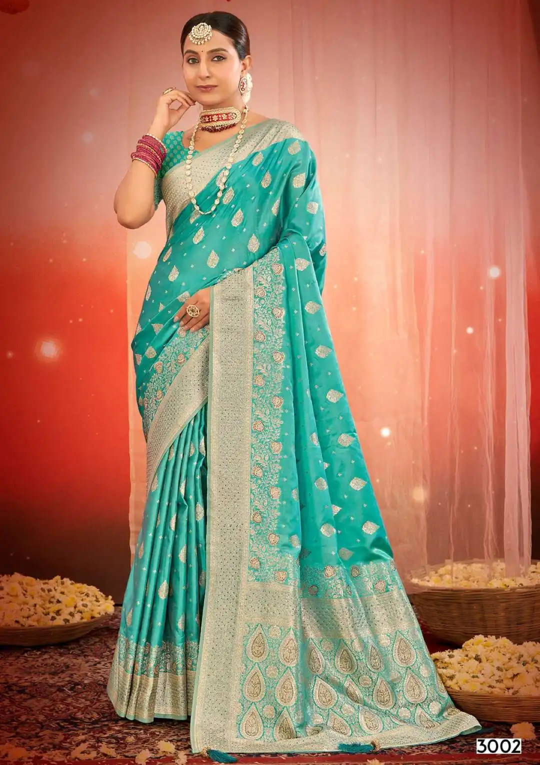 Saroj Pearl Saroski Vol 3 Satin Silk Saree 04 Pcs Set