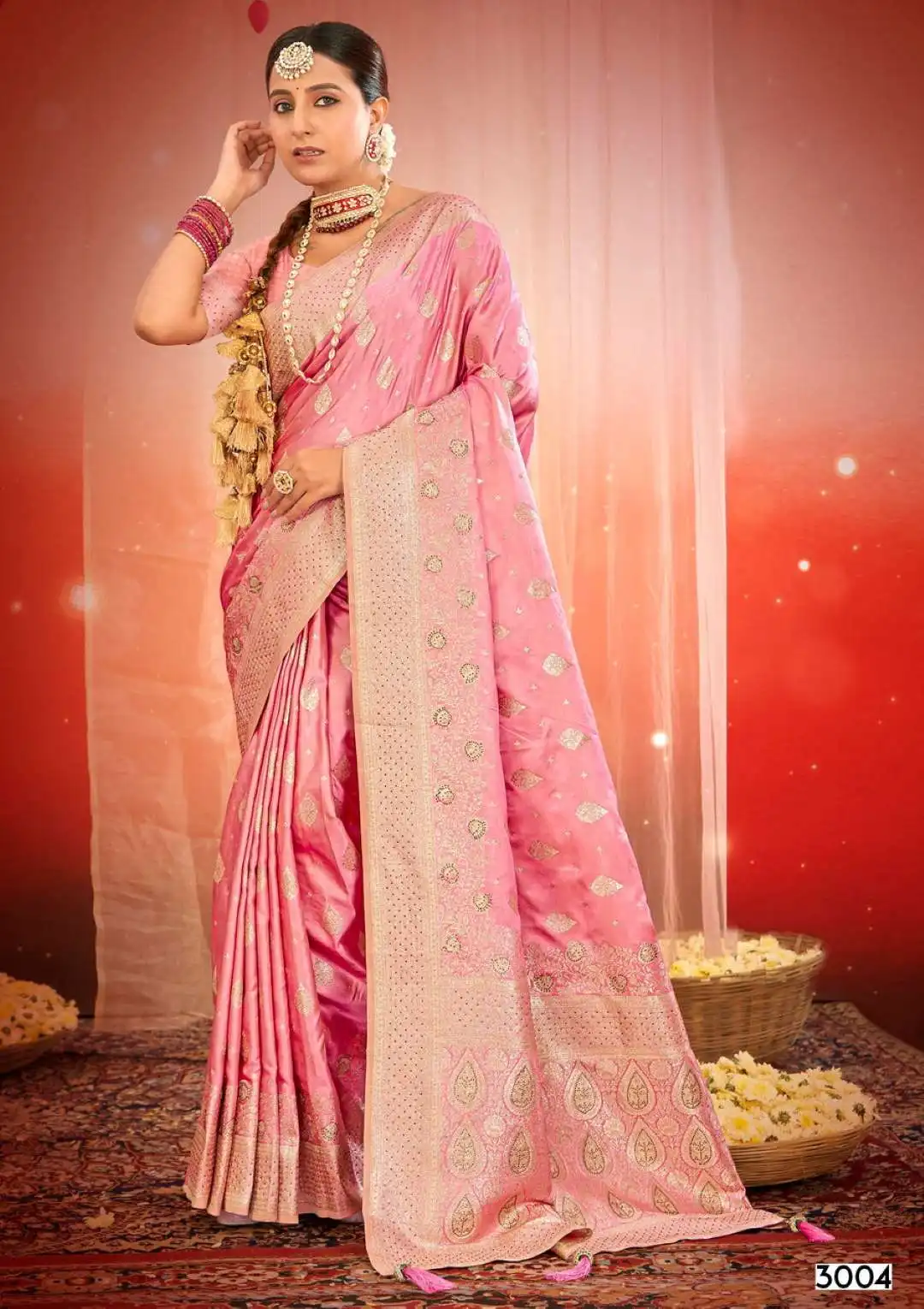 Saroj Pearl Saroski Vol 3 Satin Silk Saree 04 Pcs Set