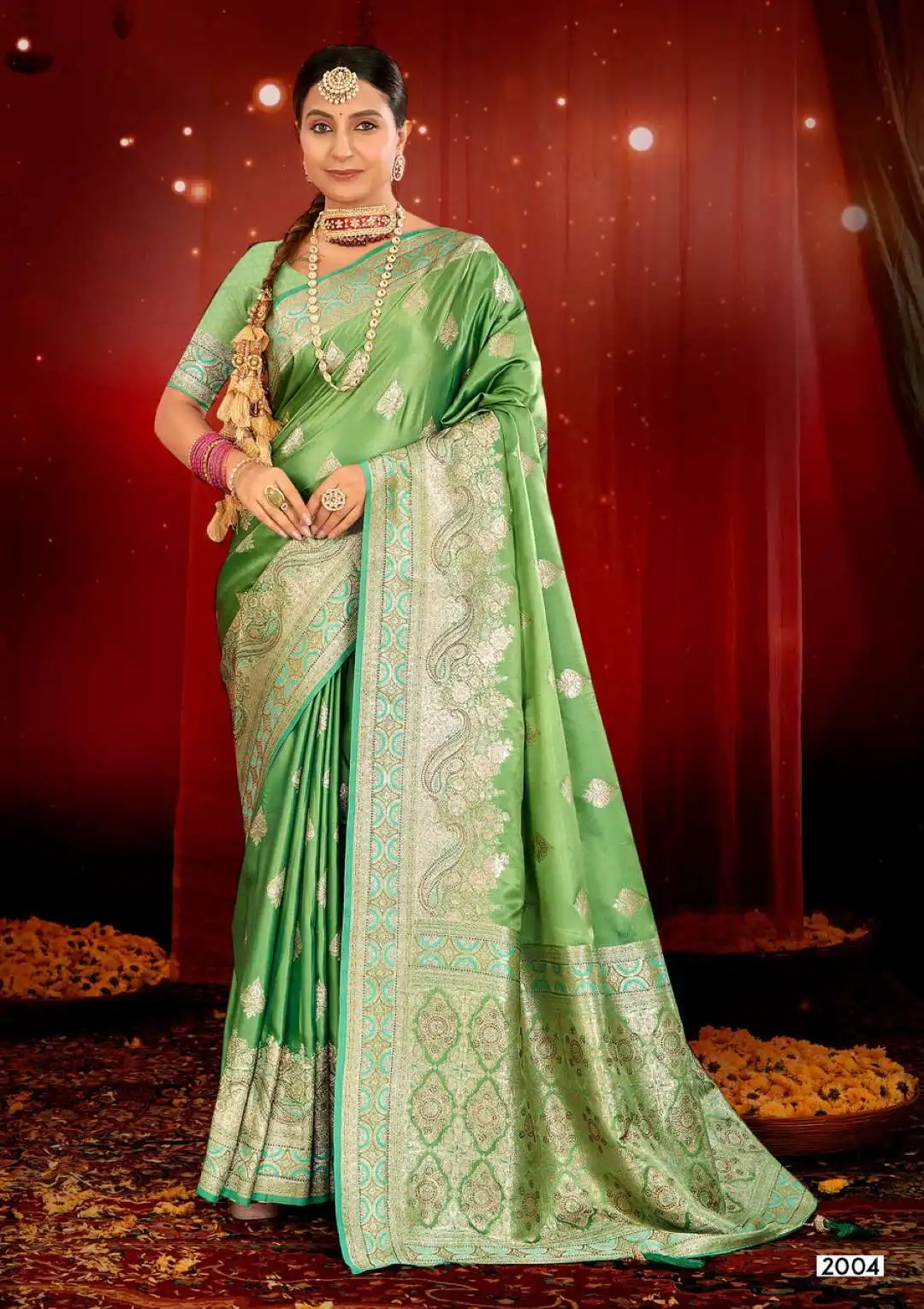 Saroj Pearl Saroski Vol 2 Satin Silk Wedding Saree 04 Pcs Set