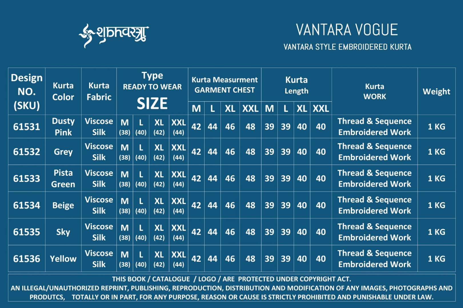 Shubhvastra Vantara Vogue Viscose Silk Kurta Pajama 06 Pcs Set