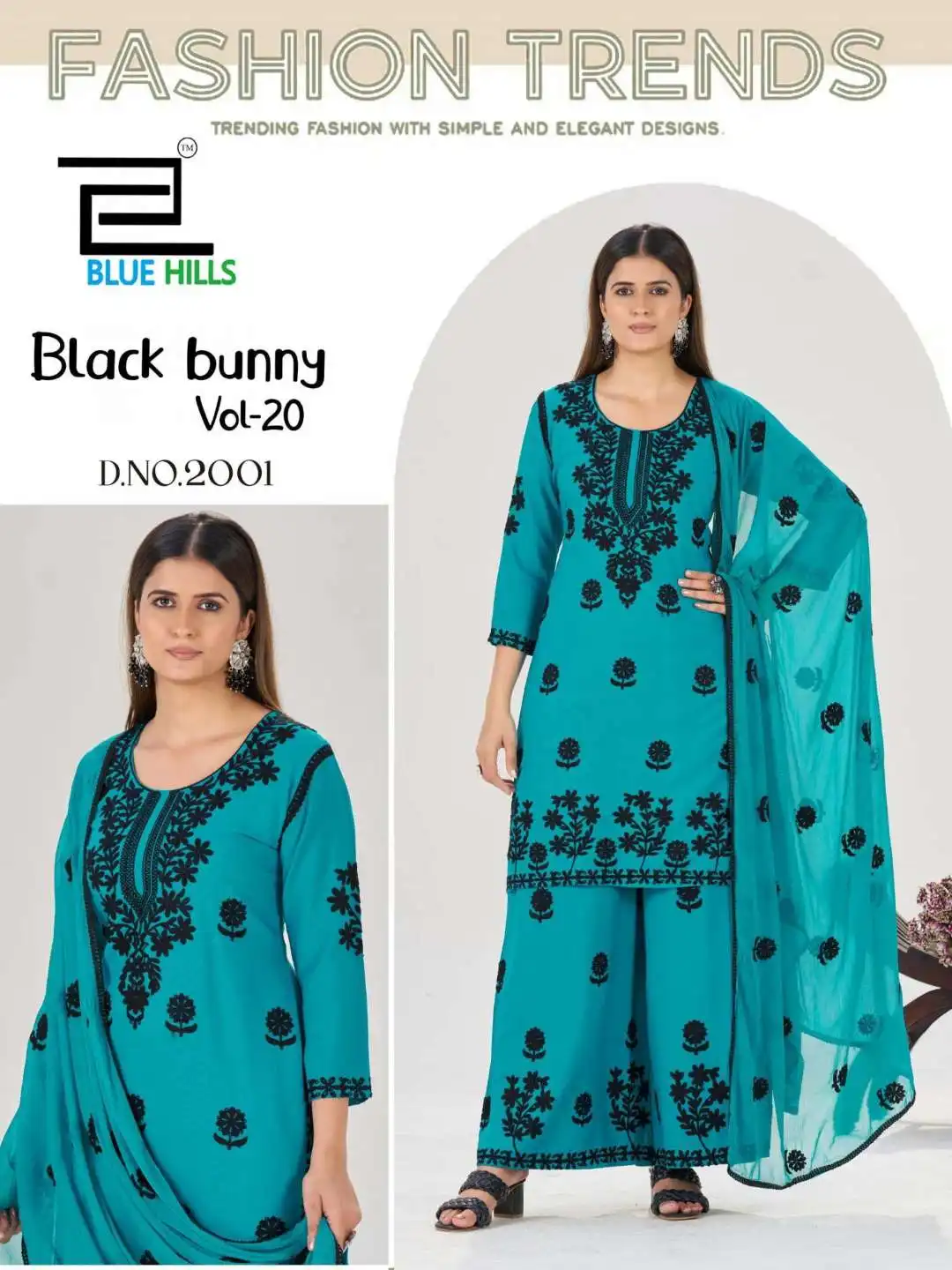 Blue Hills Black Bunny Vol 20 Rayon Readymade Dress 06 Pcs Set
