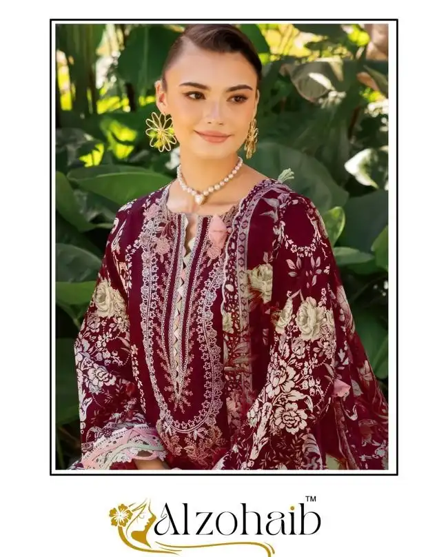 Alzohaib Humaira Vol 1 Cotton Pakistani Suit 04 Pcs Set