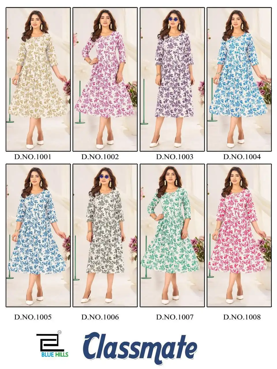 Blue Hills Classmate Midi Rayon Kurti Frock 08 Pcs Set