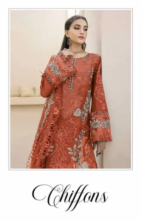 Shree Sf 5534 Chiffon Embroidery Salwar Suits 04 Pcs Set