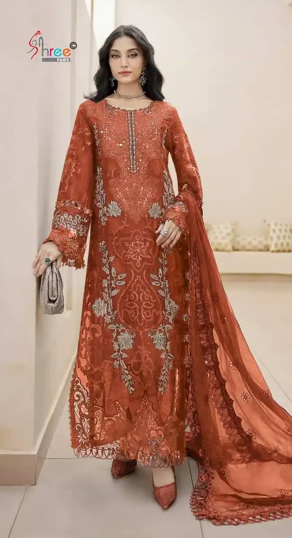 Shree Sf 5534 Chiffon Embroidery Salwar Suits 04 Pcs Set