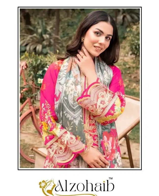 Alzohaib Iffat Pure Cotton Salwar Suits 04 Pcs Set