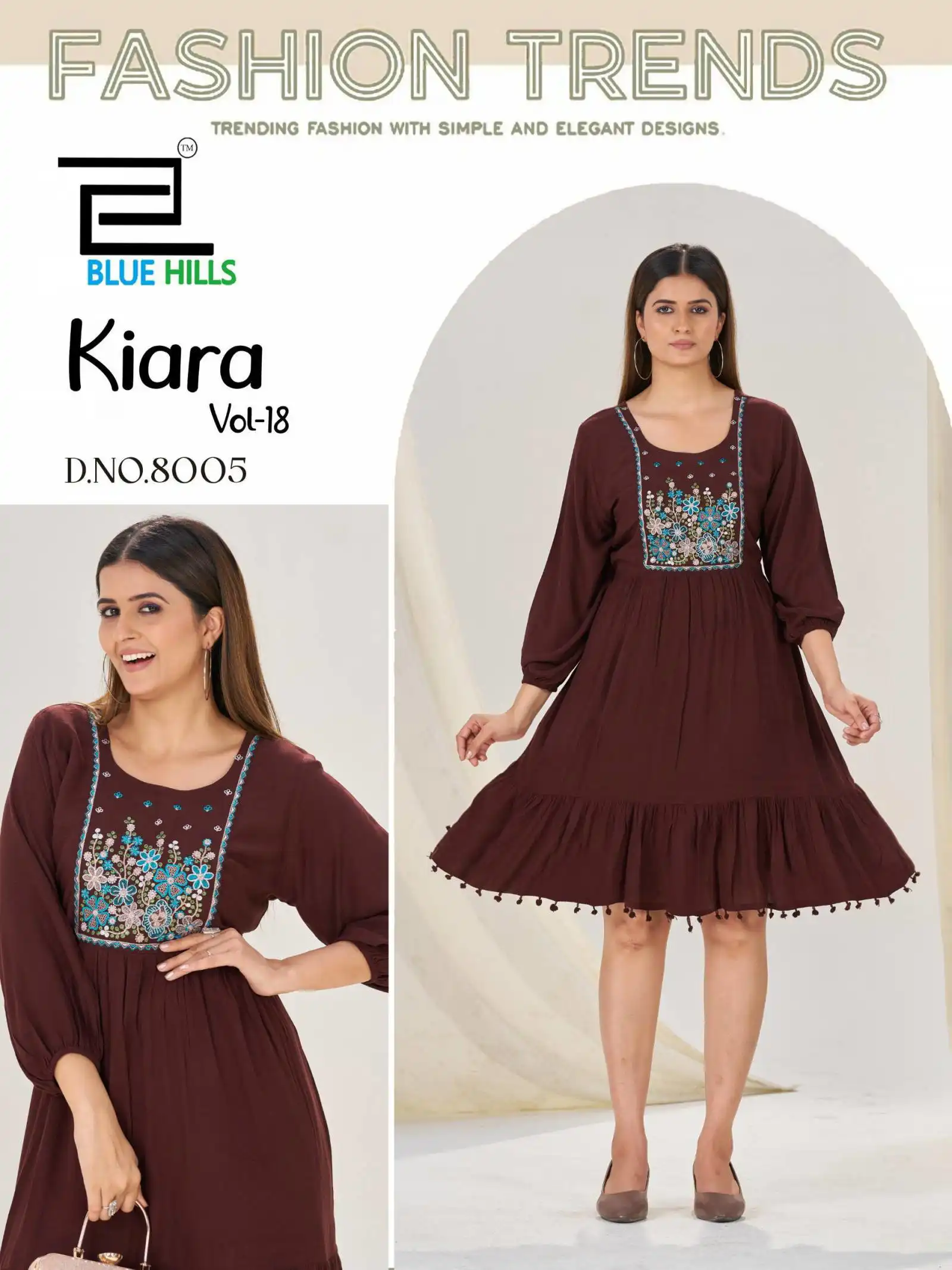 Blue Hills Kiara Vol18 Rayon Kurti Frock 05 Pcs Set