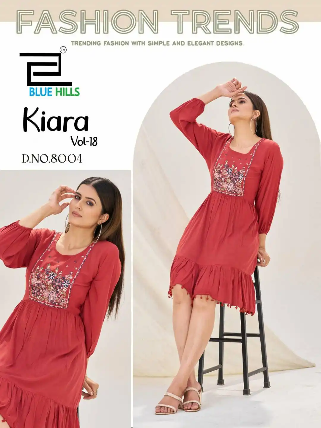 Blue Hills Kiara Vol18 Rayon Kurti Frock 05 Pcs Set