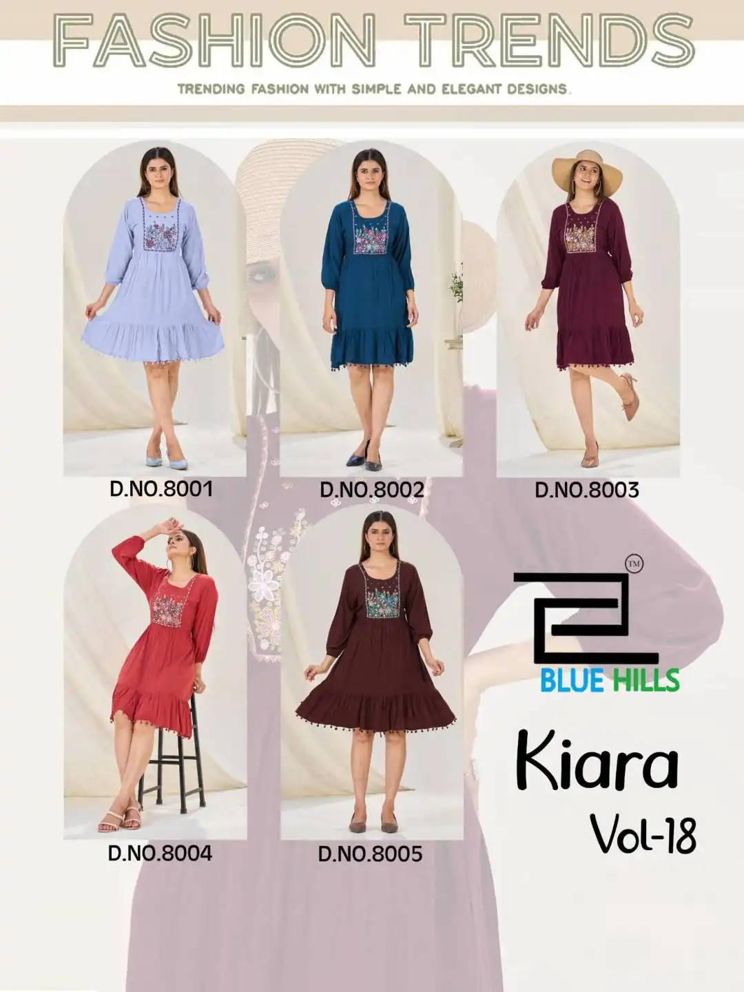 Blue Hills Kiara Vol18 Rayon Kurti Frock 05 Pcs Set
