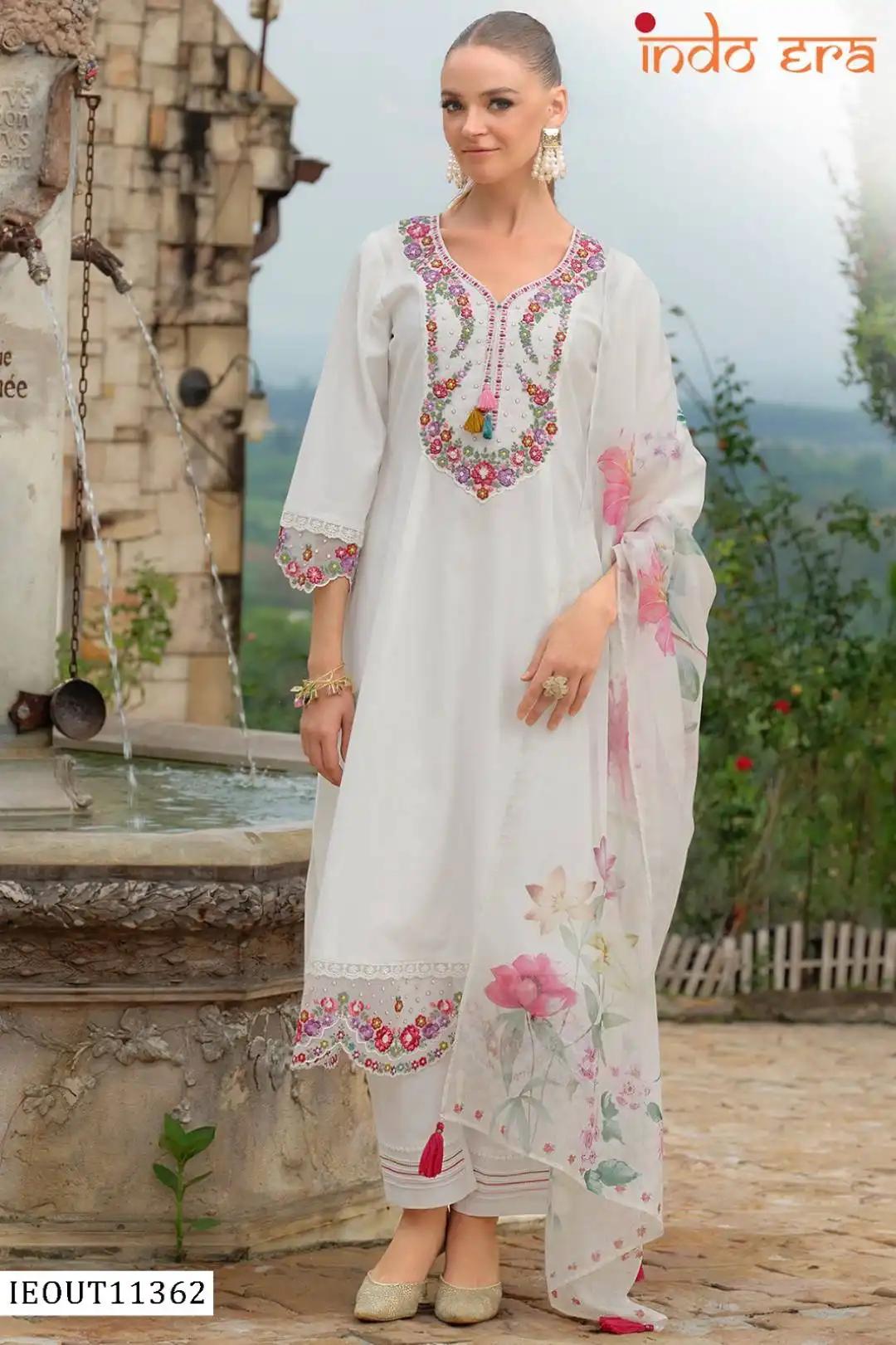 Indo Era 2589 Cotton Kurti Pent Dupatta 08 Pcs Set