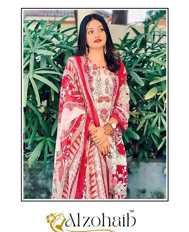Alzohaib 1369 Cotton Pakistani Suit 04 Pcs Set