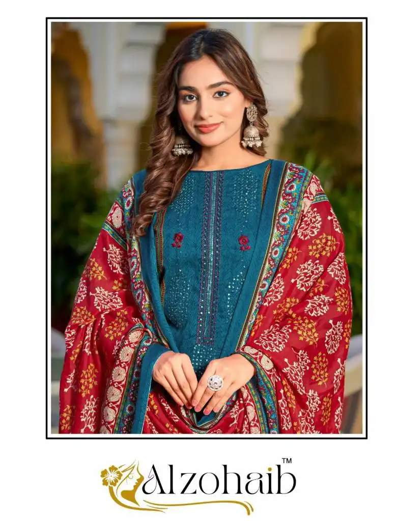 Alzohaib Asmaa Cotton Pakistani Suit 04 Pcs Set