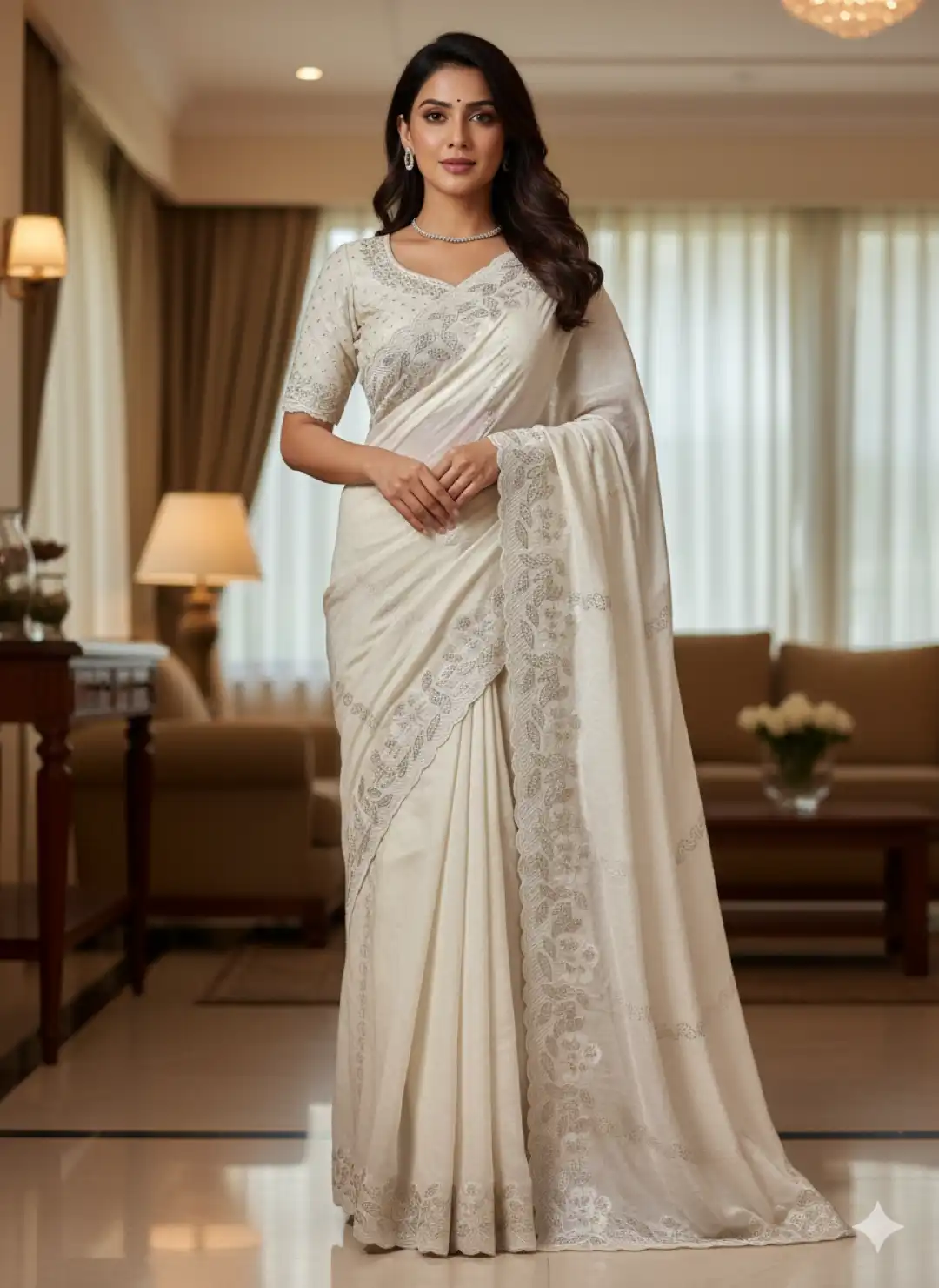 MHV Noor Sattin Silk Festive Sari With Diamond Work