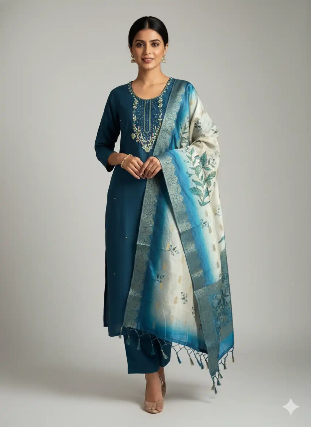 KR 388 Roman Silk Kurti Pent Dupatta 04 Pcs Set