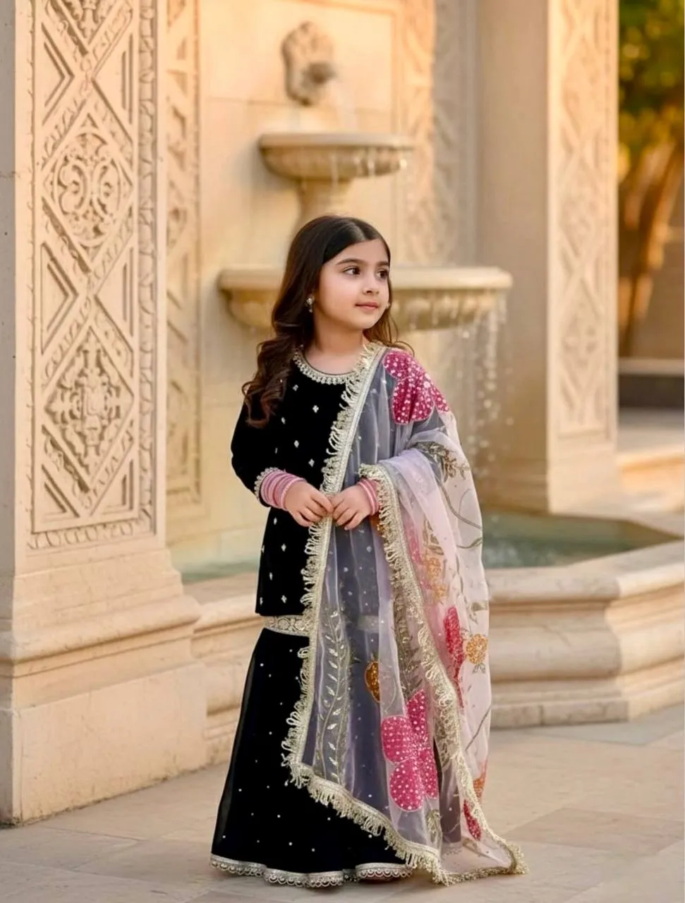 Baby 232 Viscose Velvet Garara Suit With Embroidery Work