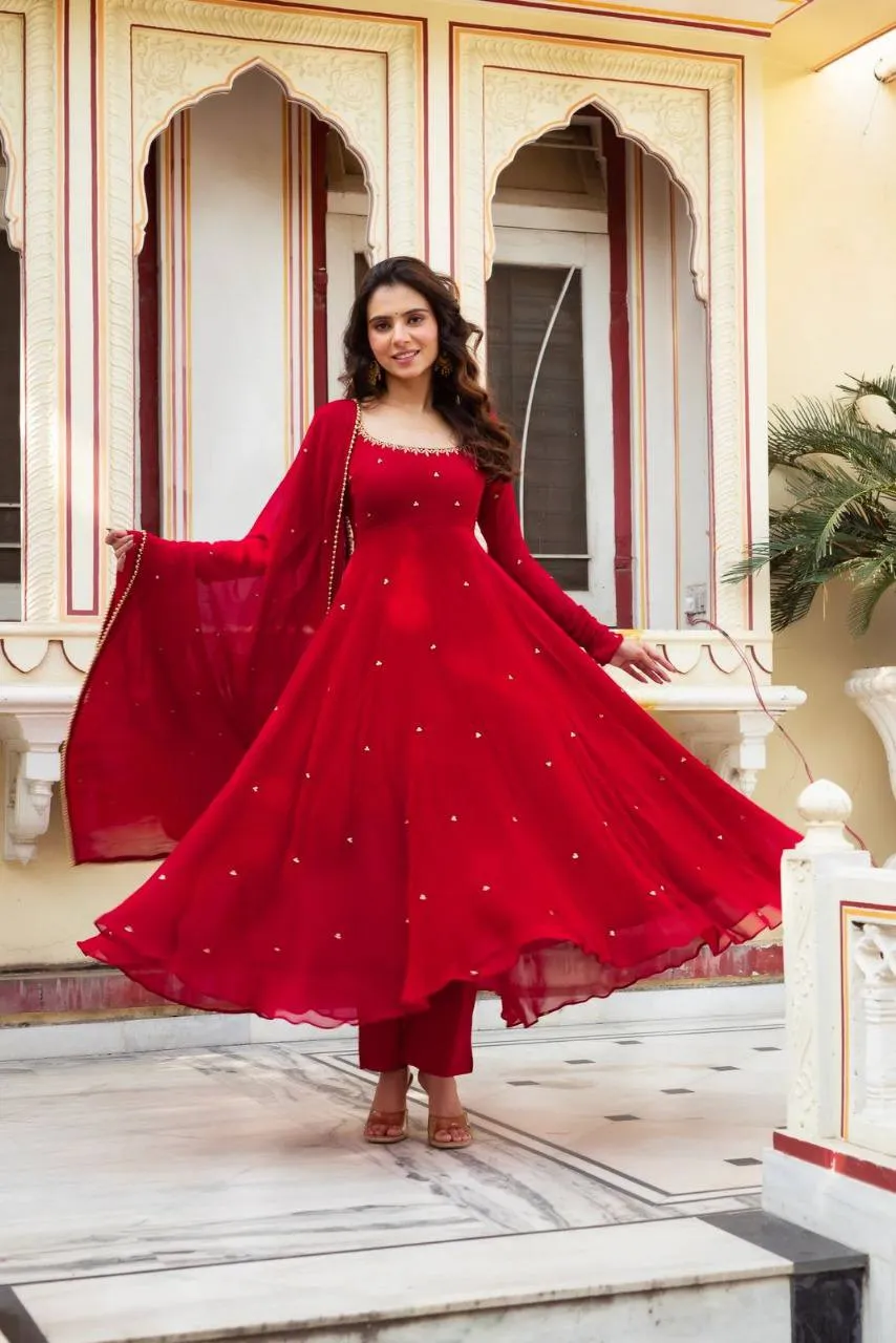 Deepika 5857 Red Foux Gorgette Anarkali Suit Collection