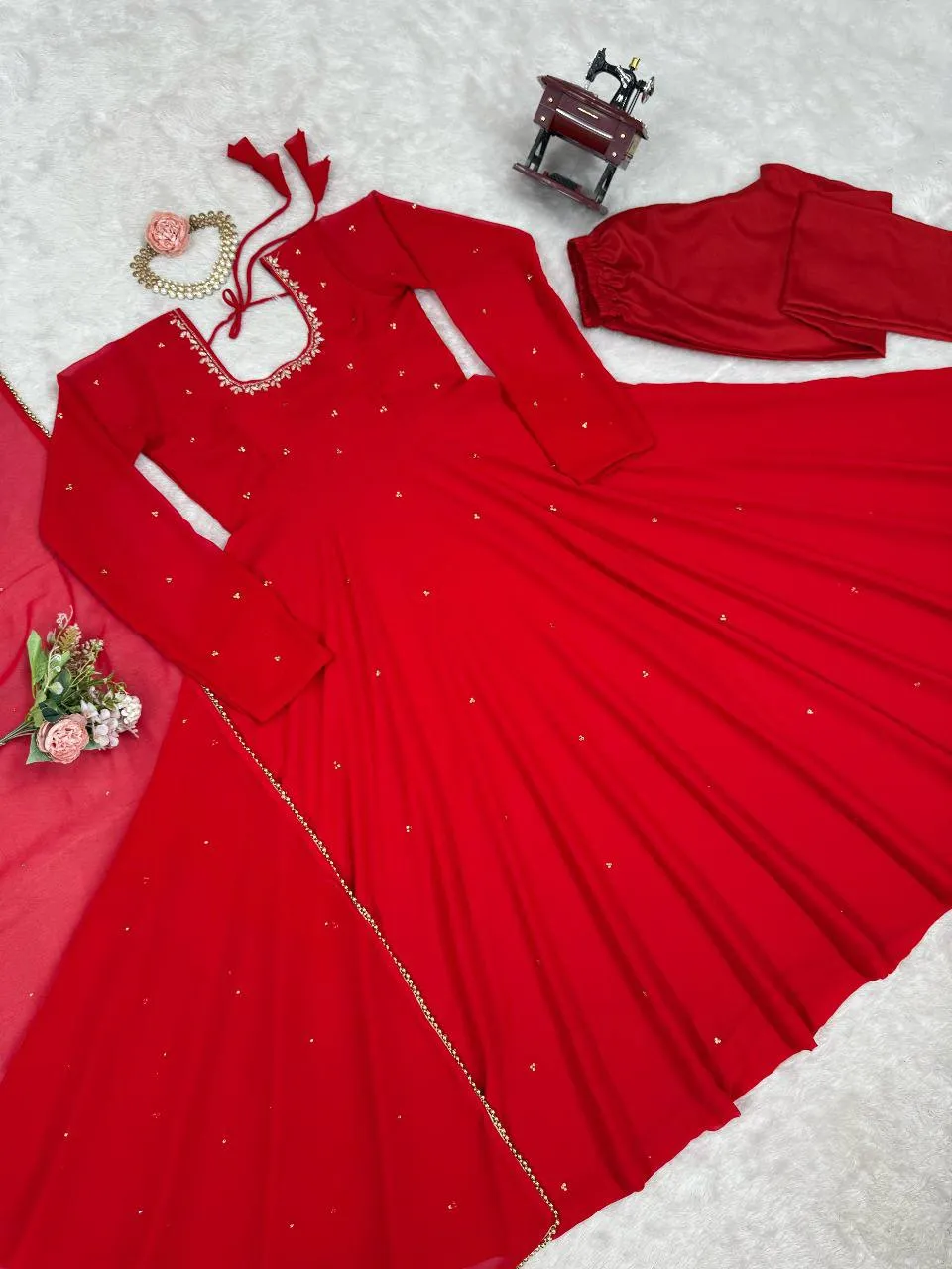 Deepika 5857 Red Foux Gorgette Anarkali Suit Collection