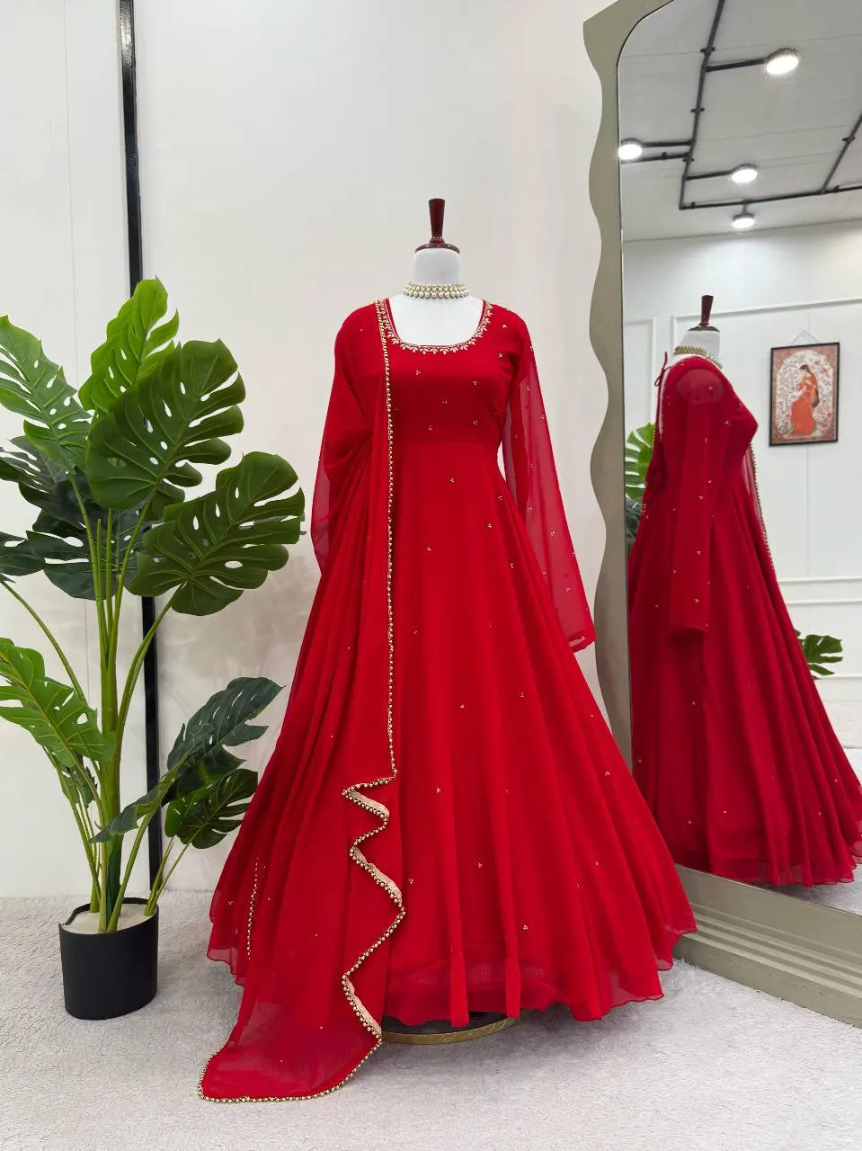 Deepika 5857 Red Foux Gorgette Anarkali Suit Collection