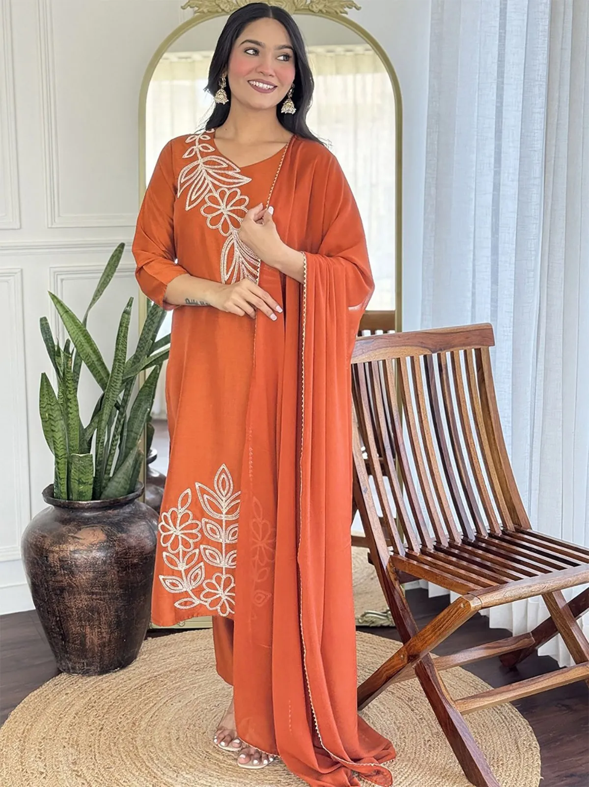 FFD Orange Tesla Kurta Pent With Dupatta Collection