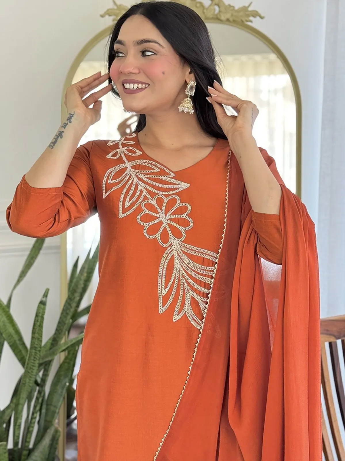 FFD Orange Tesla Kurta Pent With Dupatta Collection