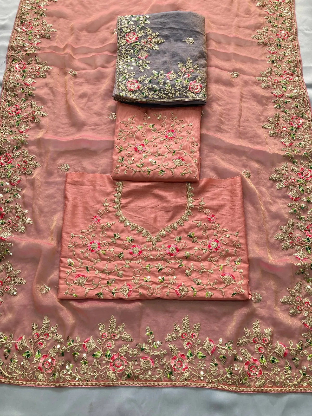 Kiara Dhwani 2 Moss Chiffon Saree With Embroidery Work