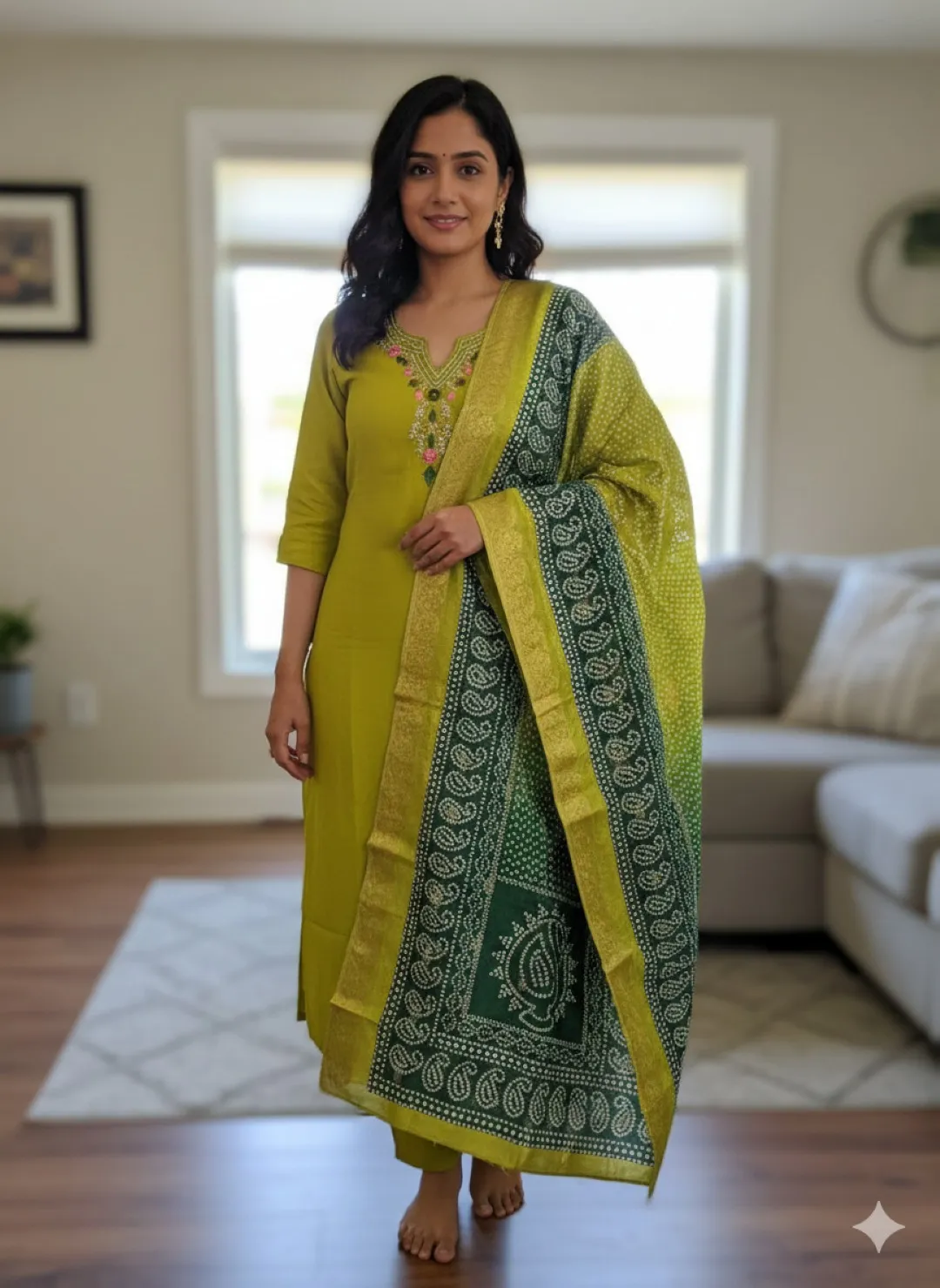 KR 387 Parrot Roman Silk Readymade Dress