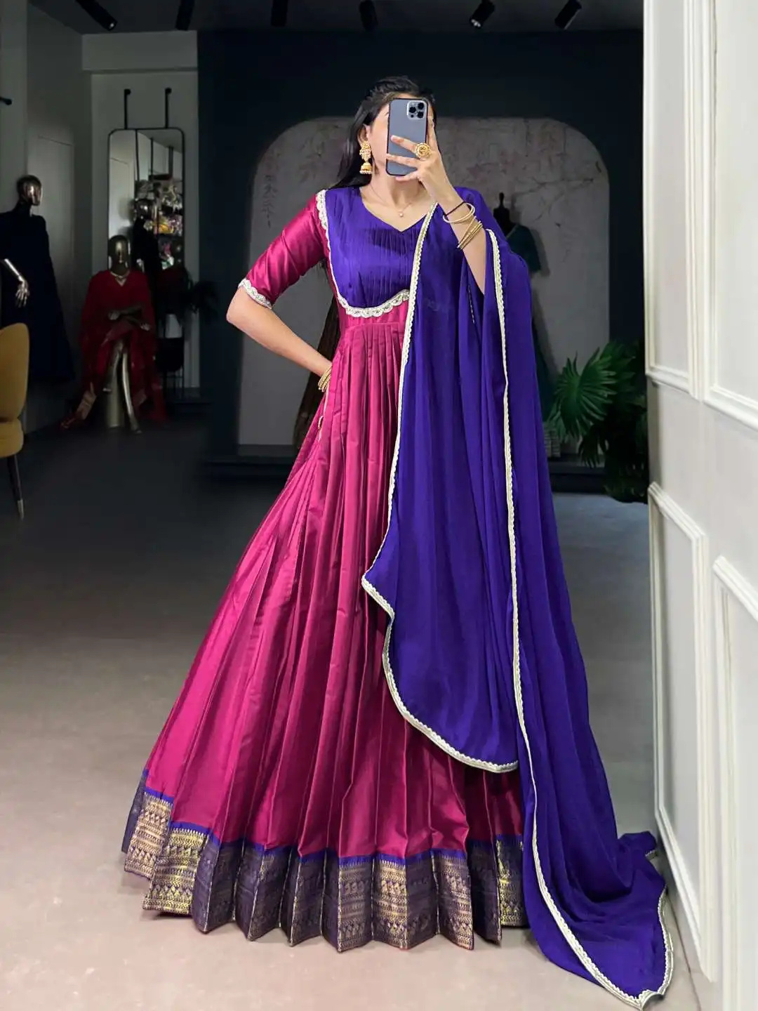 WMN 5008 Aura Silk Gown With Dupatta Collection