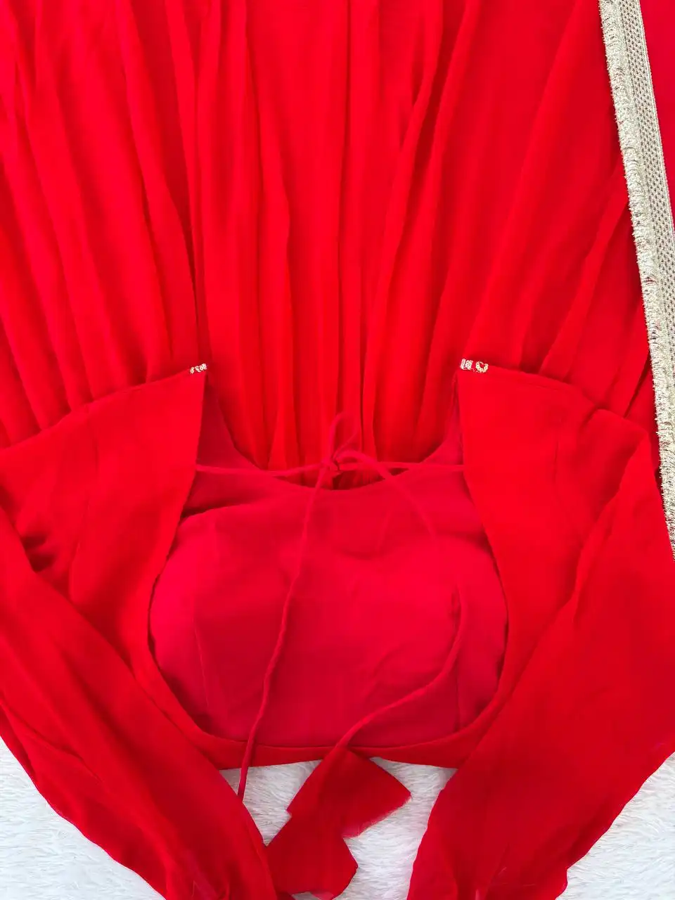 Deepika 5934 Red Gorgette Readymade Dress 04 Pcs Set