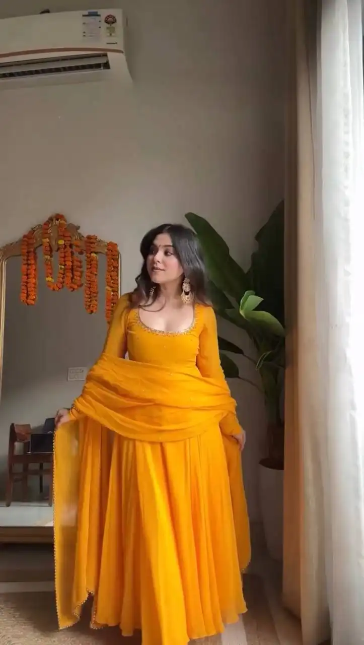 Deepika 5935 Yellow Foux Gorgette Readymade Dress 04 Pcs Set