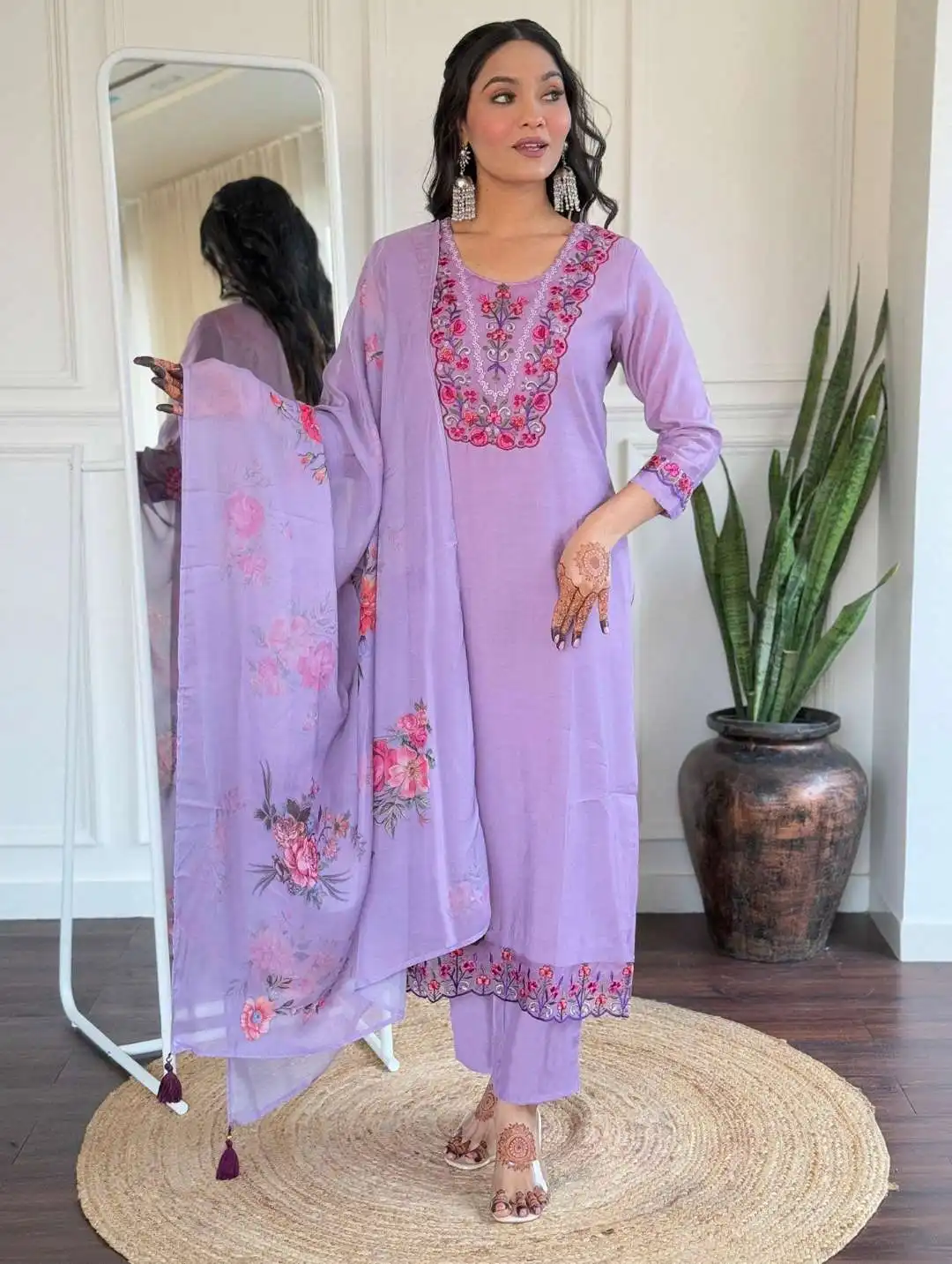 FFD lavender Tesla Kurti Pent With Dupatta 05 Pcs Set