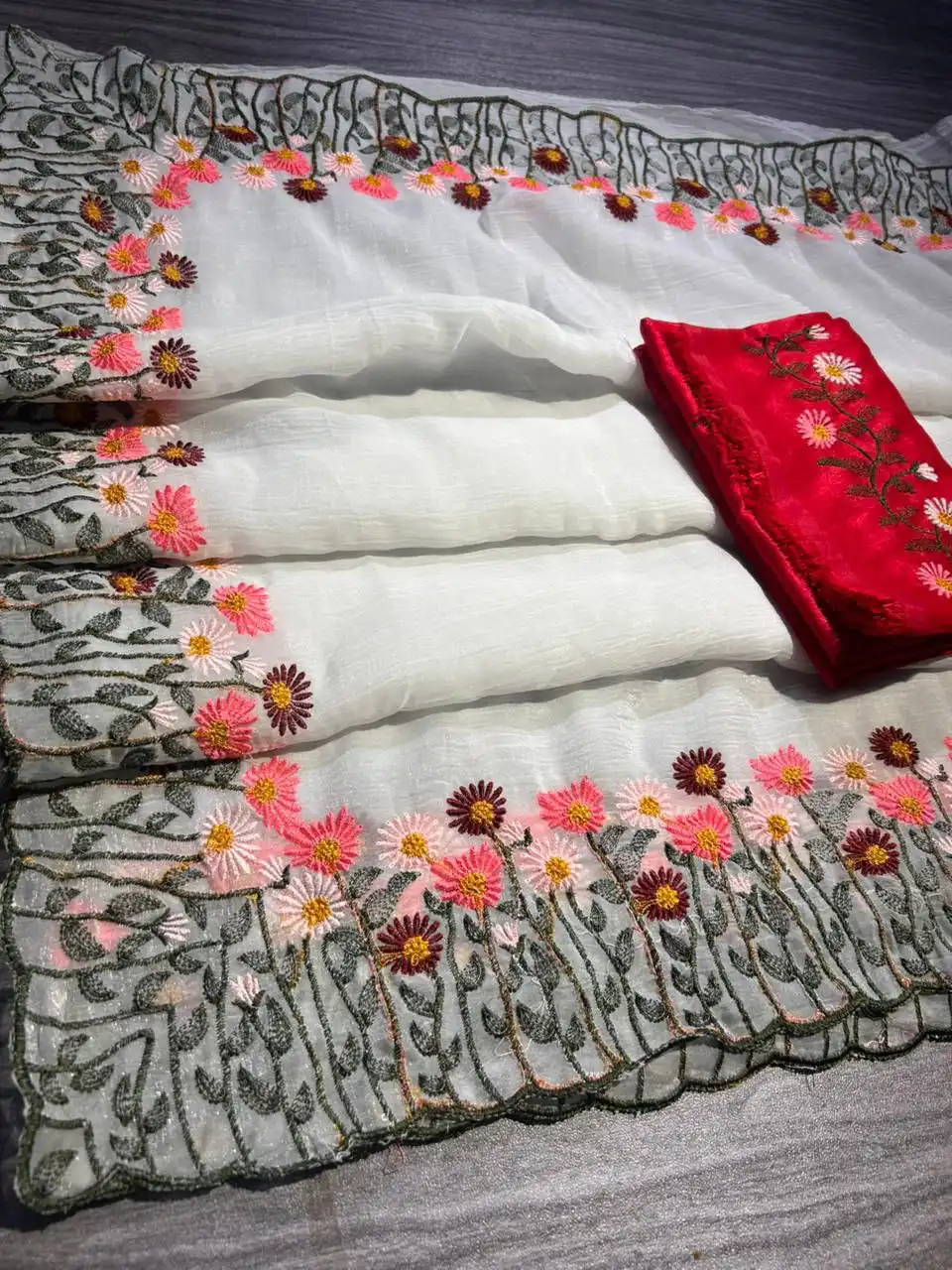 RC1 Vol 65 Soft Wrinkle Crush Embroidery Saree 02 Pcs Set