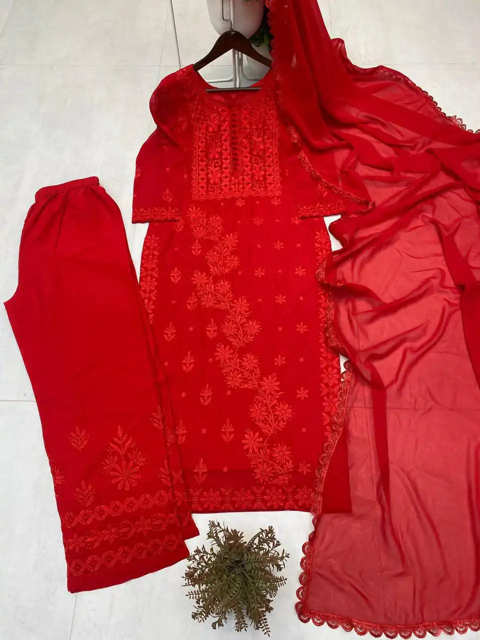 RM Red Georgette Readymade Dress 05 Pcs Set