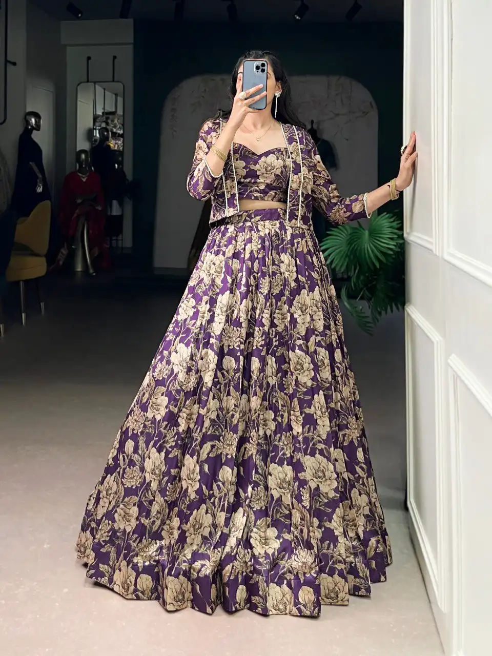 WMN 1134 Tasar Silk Floral Printed Lehenga Choli