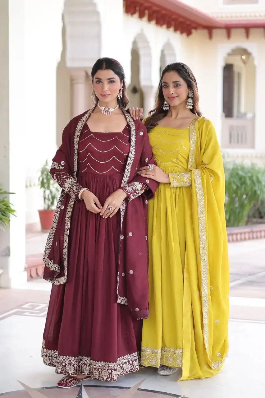 Moni 1208 Vichitra Silk Festive Gown Dupatta 02 Pcs Set